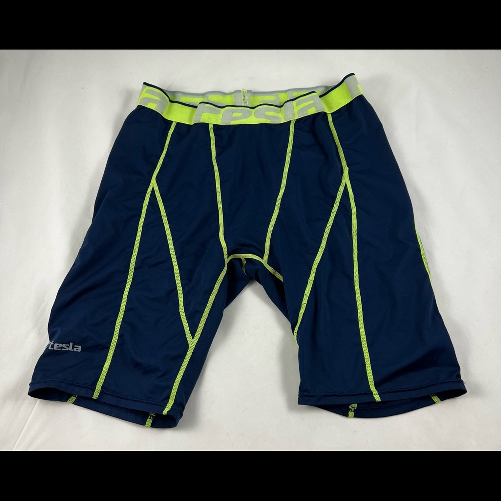 MD Tesla Navy Blue yellow athletic biker short